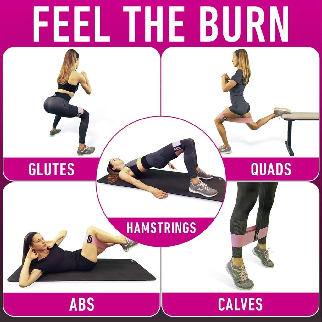 4 Fabric Booty Exercise Bands for Women  Men - Glute, Hip  Thigh Resistance Bands with Workout Guide