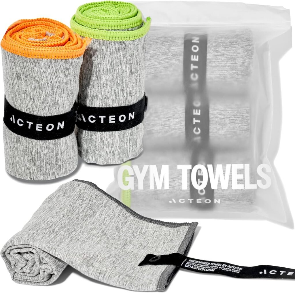 Acteon Microfiber Quick Dry Gym Towel, Silver ION Odor-Free Absorbent Fiber, Fast Drying, Men  Women Workout Gear for Body Sweat, Working Out, Towels