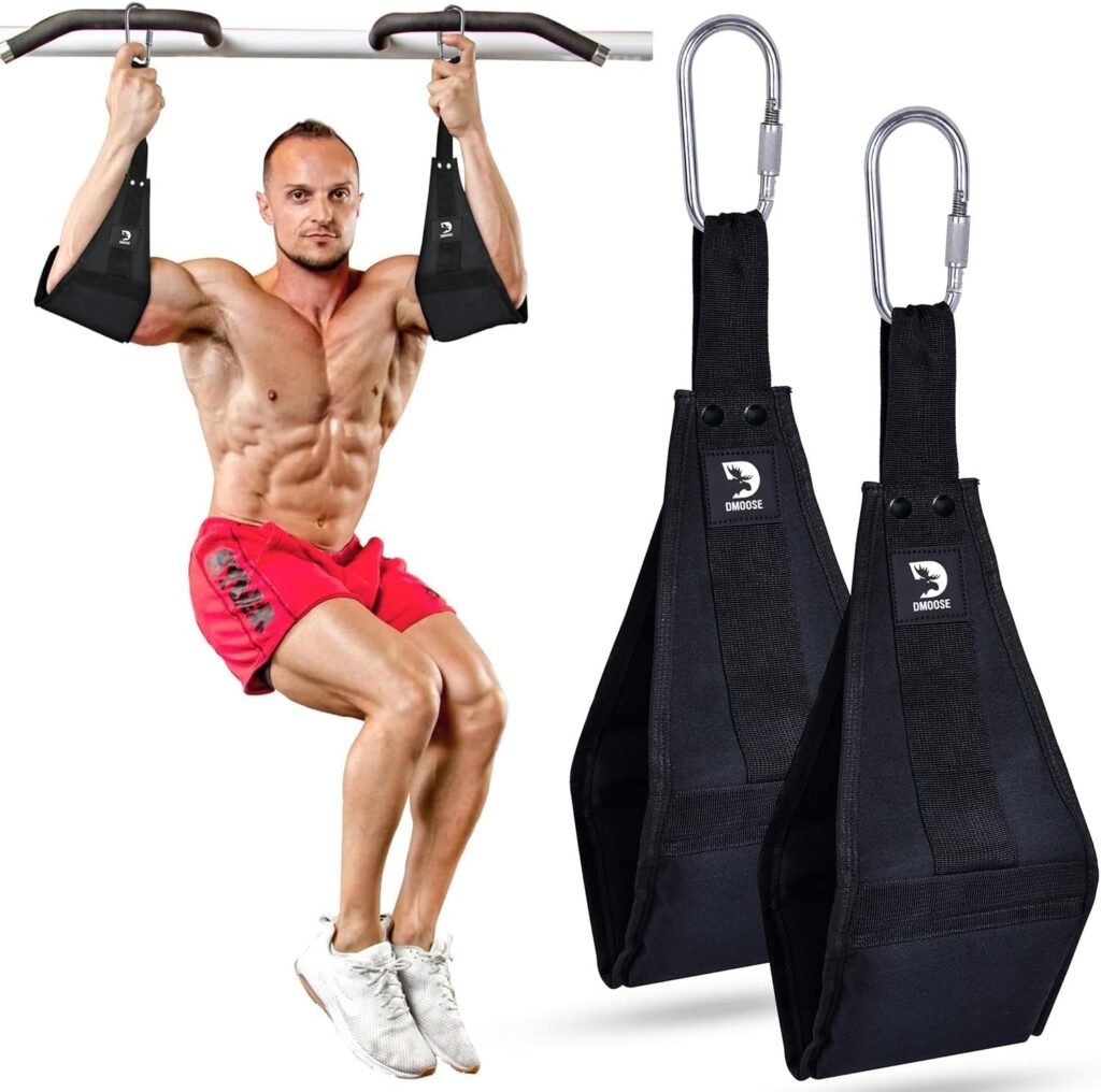 DMoose Fitness Hanging Ab Straps for Pull Up Bar  Abdominal Muscle Building, Rip Resistant and padded Arm Support for Ab Workout, Ab Sling Straps for Knee  Leg Raises, Pull Up Straps for Men  Women