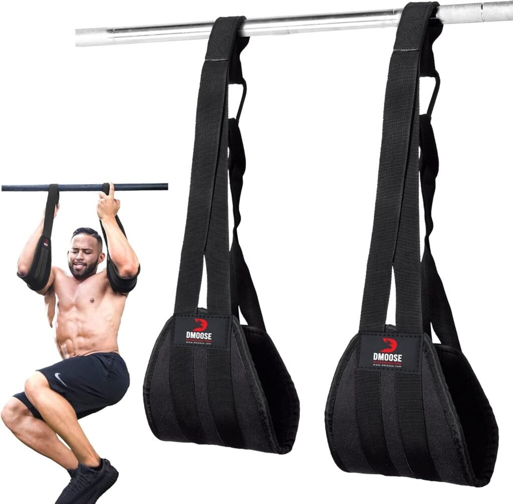 DMoose Fitness Hanging Ab Straps for Pull Up Bar  Abdominal Muscle Building, Rip Resistant and padded Arm Support for Ab Workout, Ab Sling Straps for Knee  Leg Raises, Pull Up Straps for Men  Women