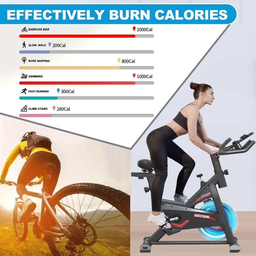 GOFLYSHINE Exercise Bikes Stationary, Indoor Cycling Bike for Home Cardio Gym,Workout Bike with Saddle Cover, Ipad Mount  LCD Monitor,Silent Belt Drive