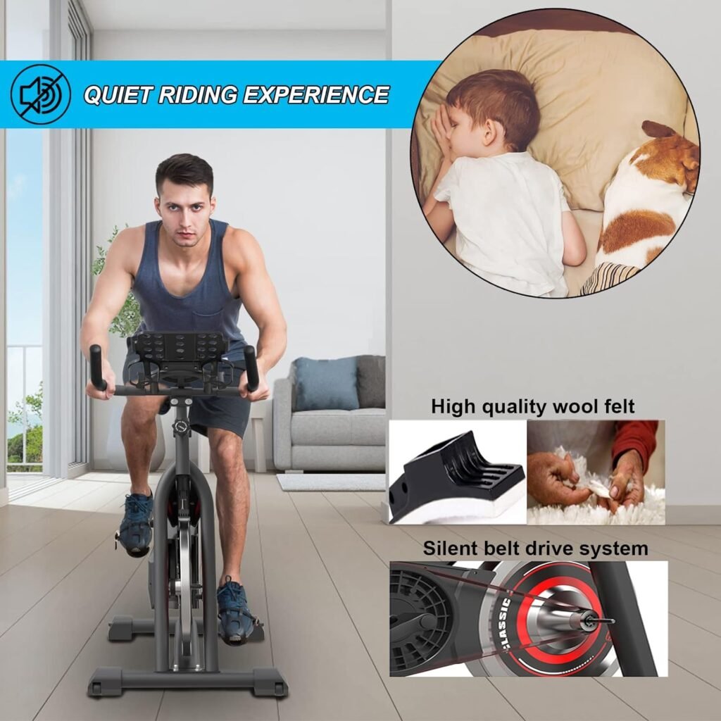 GOFLYSHINE Exercise Bikes Stationary, Indoor Cycling Bike for Home Cardio Gym,Workout Bike with Saddle Cover, Ipad Mount  LCD Monitor,Silent Belt Drive