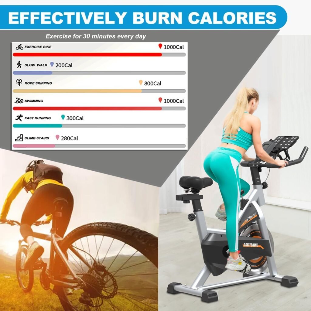 GOFLYSHINE Exercise Bikes Stationary,Exercise Bike for Home Indoor Cycling Bike for Home Cardio Gym,Workout Bike with Ipad Mount  LCD Monitor,Silent Belt Drive