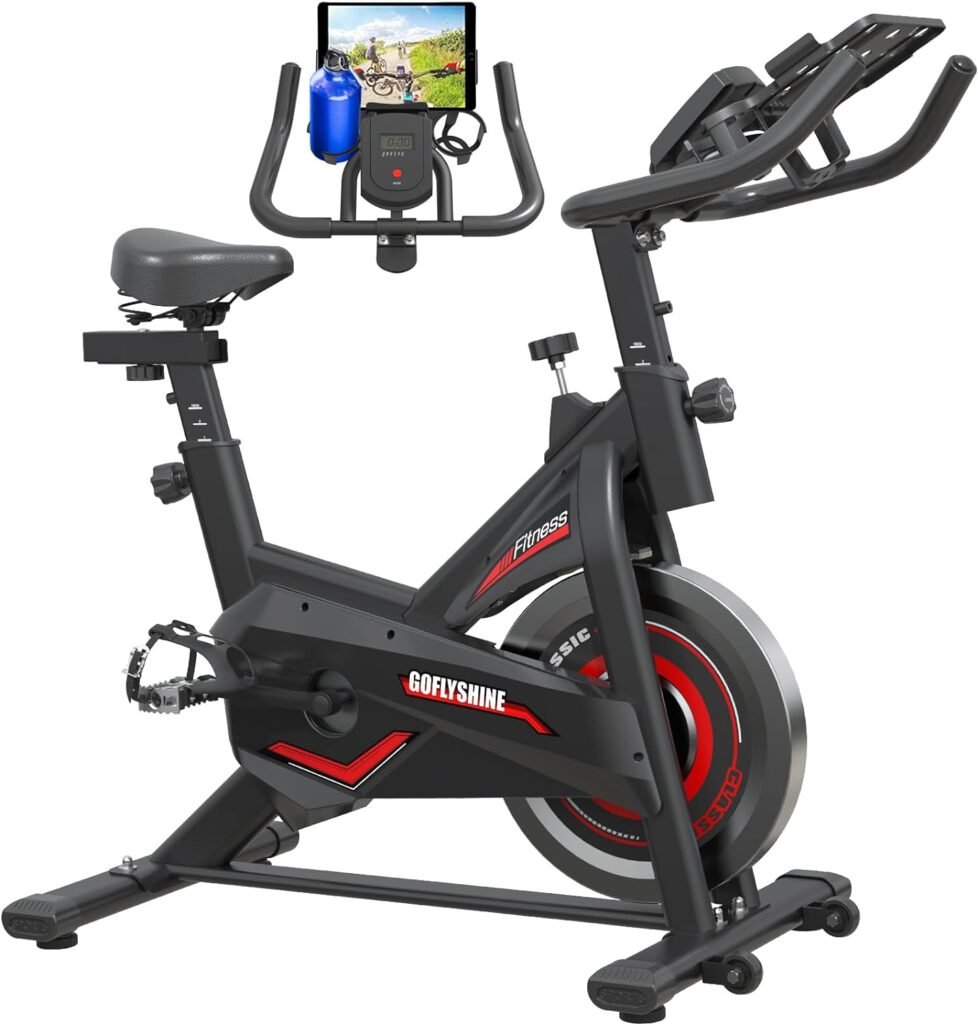 GOFLYSHINE Exercise Bikes Stationary,Exercise Bike for Home Indoor Cycling Bike for Home Cardio Gym,Workout Bike with Ipad Mount  LCD Monitor,Silent Belt Drive