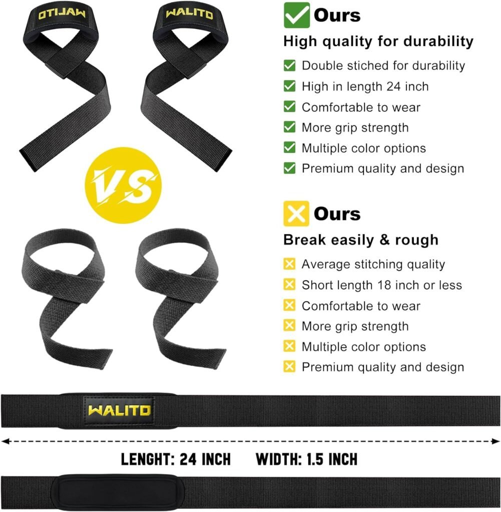 Gym Weight Lifting Straps - 24 Wrist Wraps Wrist Straps for Weightlifting Men  Women, Home Gym Deadlift Straps with Thick Protection Pad for Strength Training, Powerlifting, Dumbbell Workout