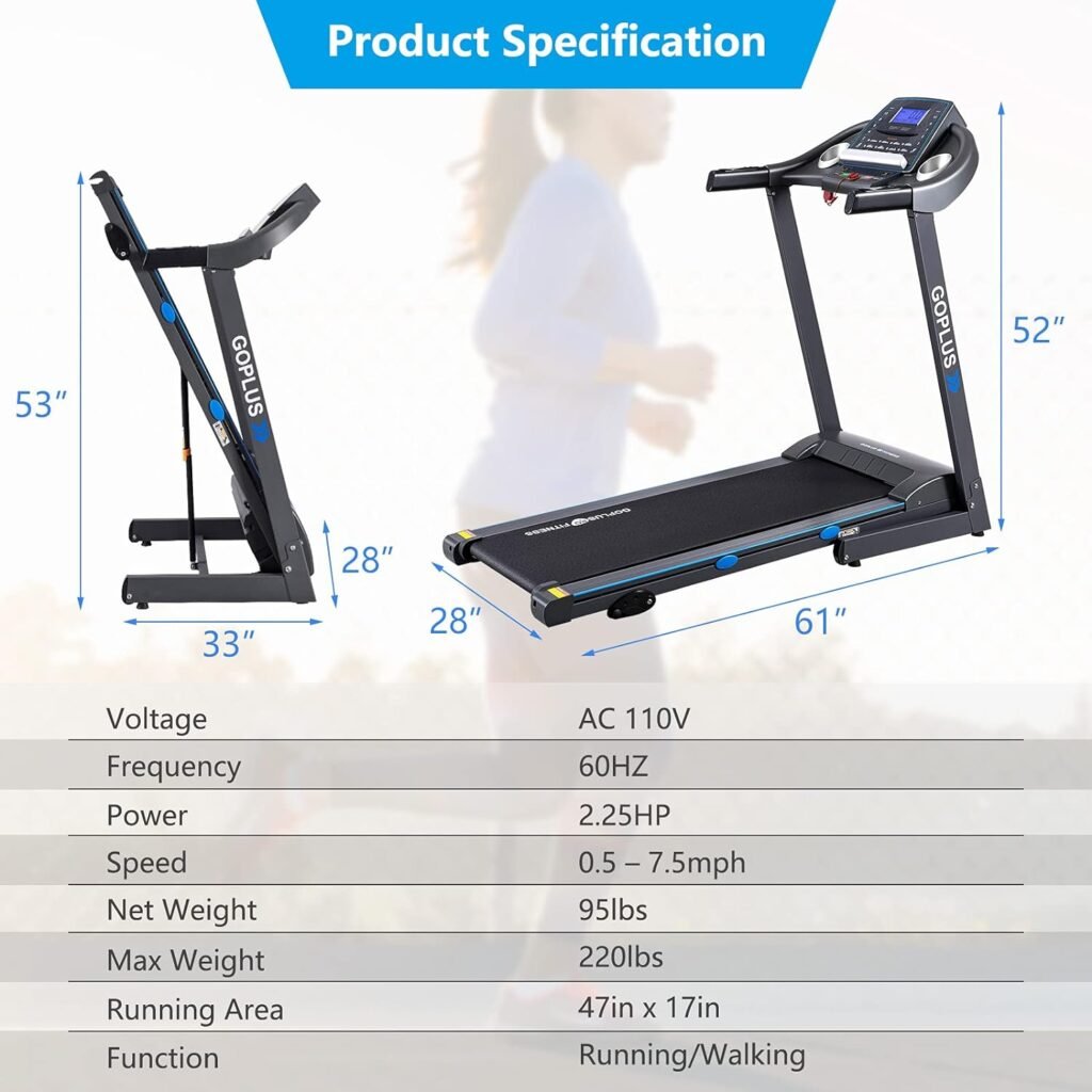 GYMAX Foldable Treadmill, 2.25HP Manual Incline Running Machine with LCD Display, 12 Preset Programs  Heart Rate Monitor, 17inch Wide Running Machine for Cardio Training, Home Gym Exercise Workout