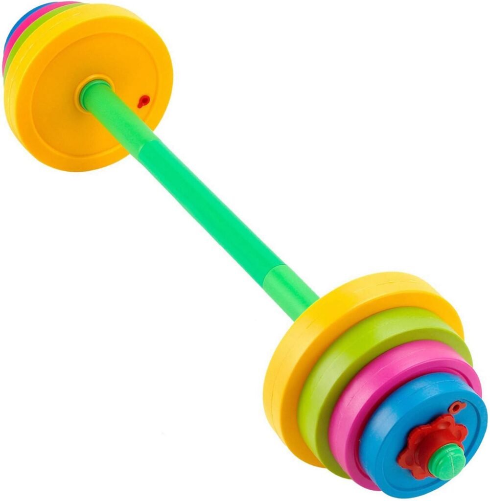 Liberty Imports Kids Exercise Weight Set - Adjustable Workout Toy Equipment for Children Pretend Play Exercise - Toddler Beginner Gym, Fitness, Weightlifting and Powerlifting