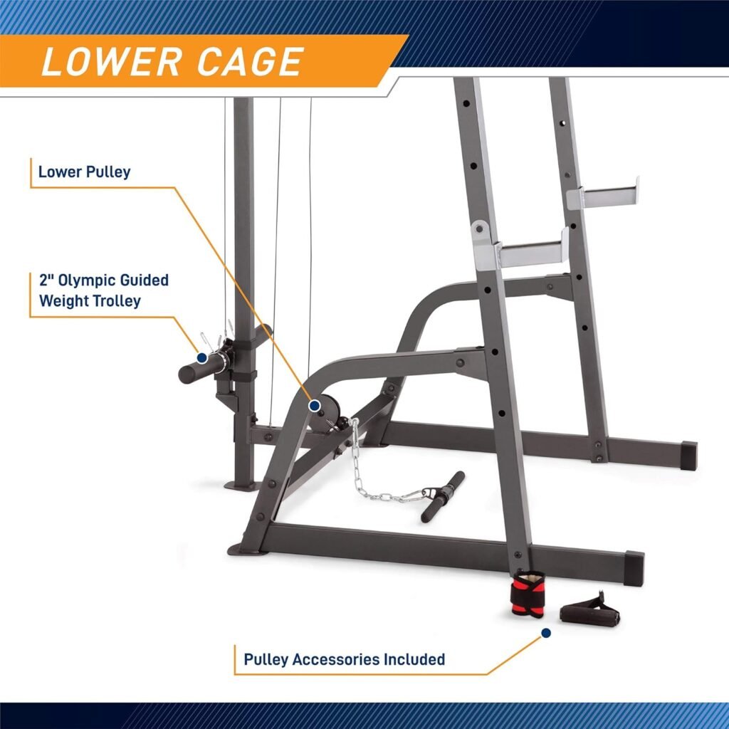 Marcy Pro Deluxe Cage System with Weightlifting Bench All-in-One Home Gym Equipment PM-5108,Black/Silver