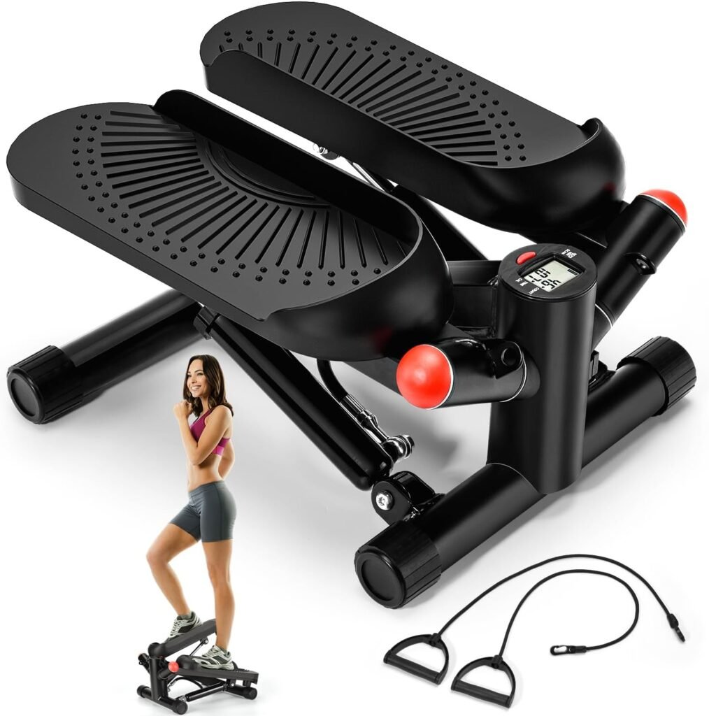 Mini Steppers for Exercise at Home, Stair Steppers Machine with Super Quiet Design, Hydraulic Twist Stepper with Resistance Bands,Portable Home Exercise Equipment,330lbs Weight Capacity