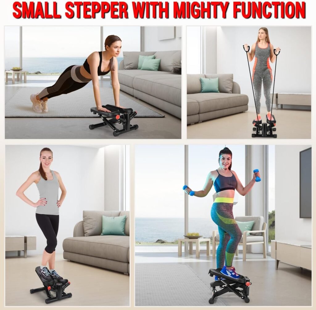 Mini Steppers for Exercise at Home, Stair Steppers Machine with Super Quiet Design, Hydraulic Twist Stepper with Resistance Bands,Portable Home Exercise Equipment,330lbs Weight Capacity