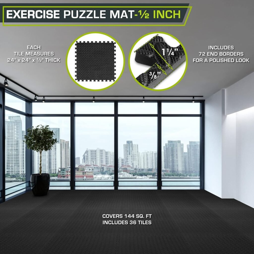 ProsourceFit Puzzle Exercise Mat ½”, EVA Interlocking Foam Floor Tiles for Home Gym, Mat for Home Workout Equipment, Floor Padding for Kids, Available in Packs of 24 SQ FT, 48 SQ FT, 144 SQ FT