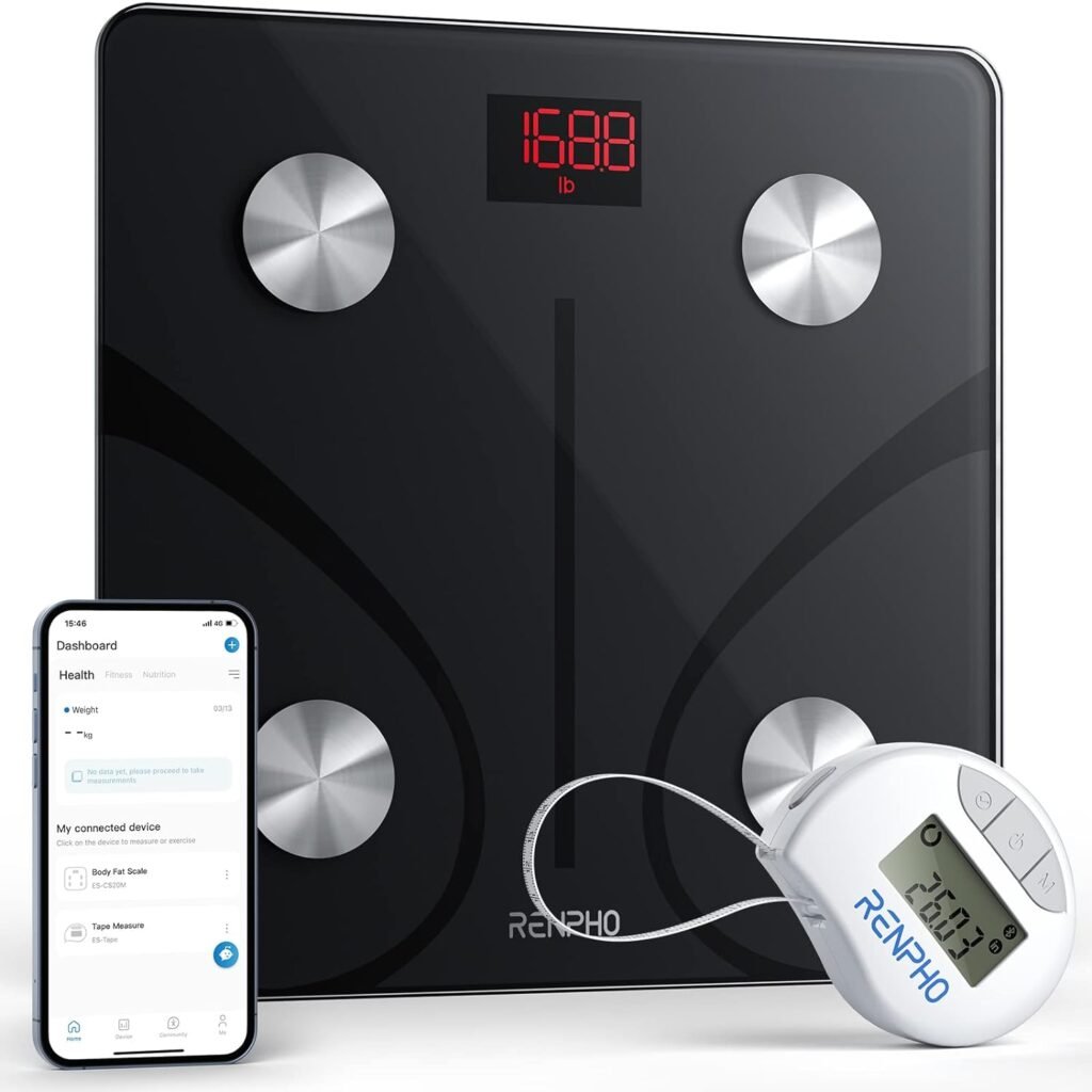 RENPHO Smart Scale for Body Weight, Digital Bathroom Scale BMI Weighing Bluetooth Body Fat Scale, Body Composition Monitor Health Analyzer with Smartphone App, 400 lbs - Black Elis 1