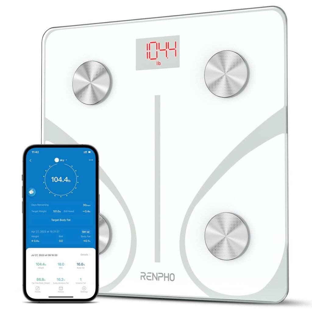 RENPHO Smart Scale for Body Weight, Digital Bathroom Scale BMI Weighing Bluetooth Body Fat Scale, Body Composition Monitor Health Analyzer with Smartphone App, 400 lbs - Black Elis 1