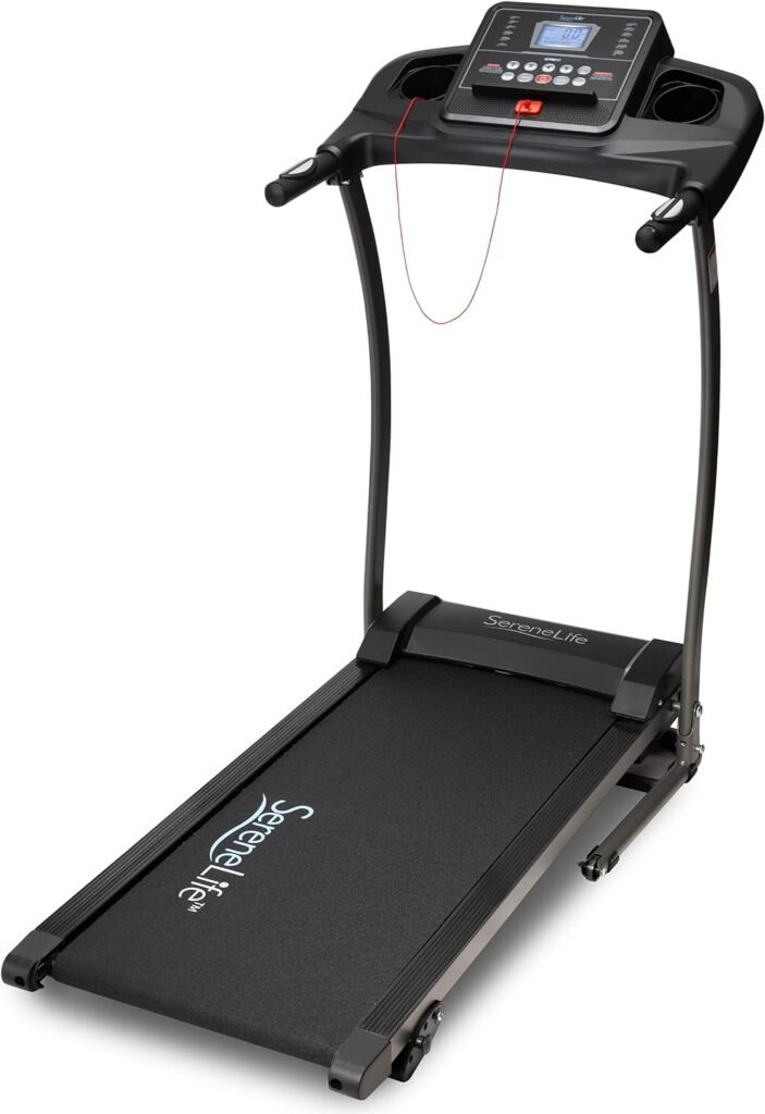 SereneLife Folding Treadmill - Foldable Home Fitness Equipment with LCD for Walking  Running - Cardio Exercise Machine - Preset and Adjustable Programs - Bluetooth Connectivity