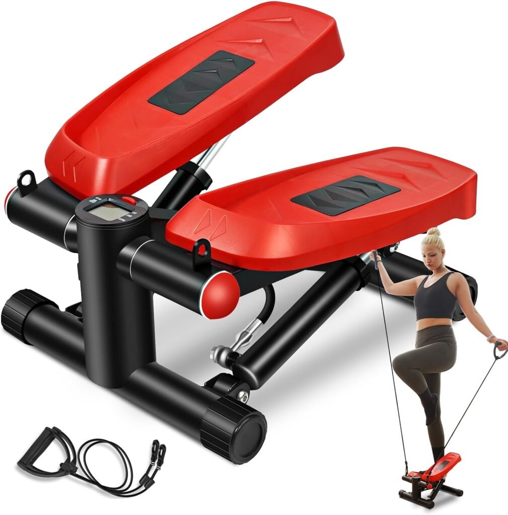 Steppers for Exercise at Home, Mini Steppers with Resistance Bands for Home Fitness, Upgraded Air Powered Stair Steppers with 330LBS Loading, Super Quiet Hydraulic Fitness Steppers with LCD Monitor