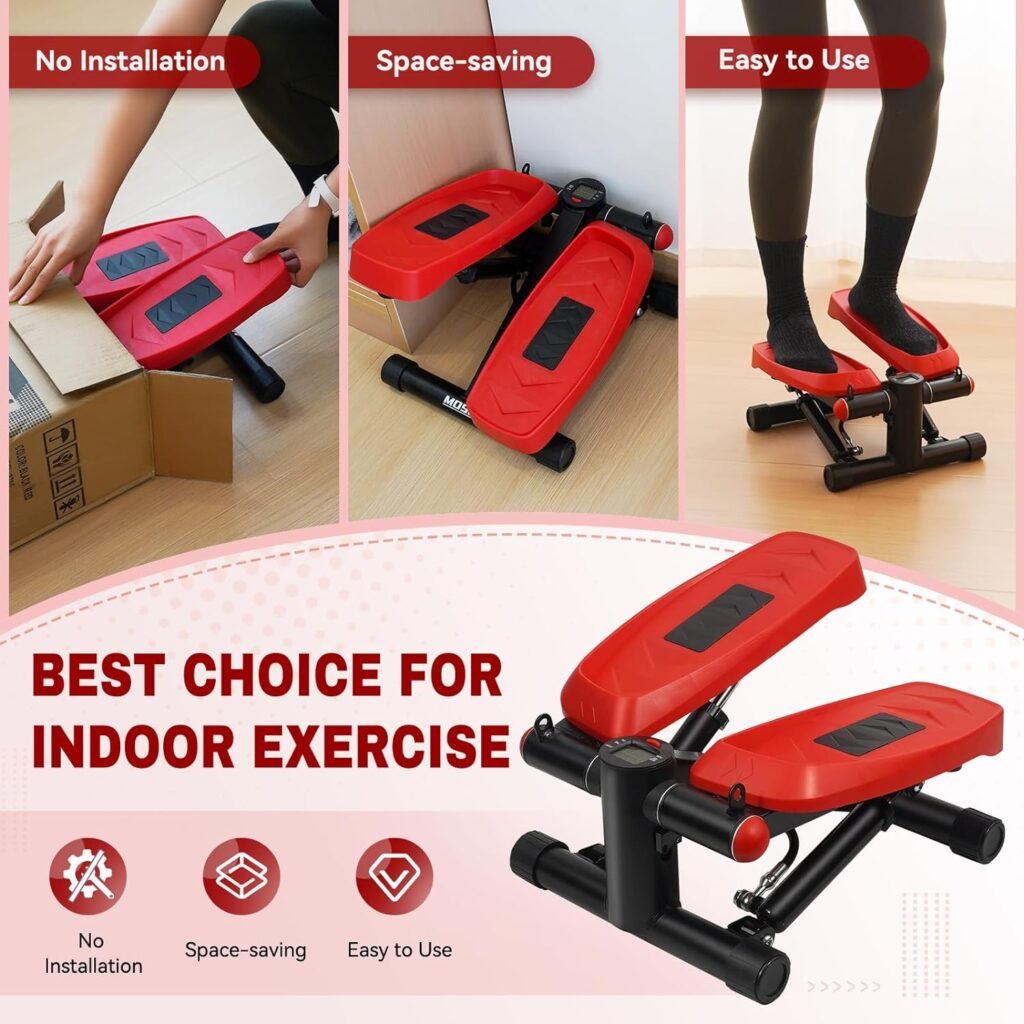 Steppers for Exercise at Home, Mini Steppers with Resistance Bands for Home Fitness, Upgraded Air Powered Stair Steppers with 330LBS Loading, Super Quiet Hydraulic Fitness Steppers with LCD Monitor