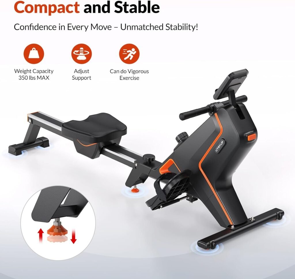 UTRYUP Magnetic Rowing Machines for Home, Compact and Saves Space - Vertical/Folding Storage, 350 LB Weight Capacity with Bluetooth App Supported, Tablet Holder and Comfortable Seat Cushion