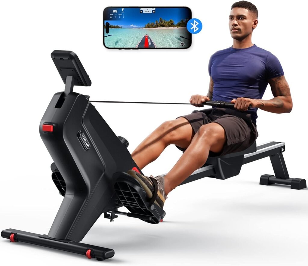 UTRYUP Magnetic Rowing Machines for Home, Compact and Saves Space - Vertical/Folding Storage, 350 LB Weight Capacity with Bluetooth App Supported, Tablet Holder and Comfortable Seat Cushion