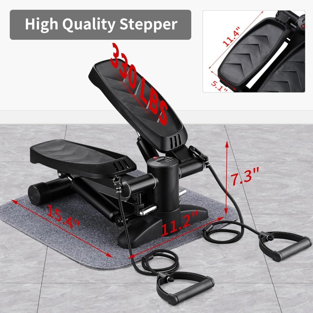 ZENOVA Steppers for Exercise, Mini Stepper Exercise Equipment with Resistance Bands, Stair Stepper with 330lbs Weight Capacity for Home Workouts